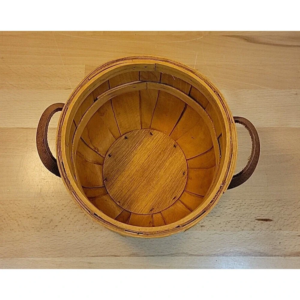 Autumn Basket Farmhouse Fall Wood Leather Handles 9.5” x 6” Harvest Spellout